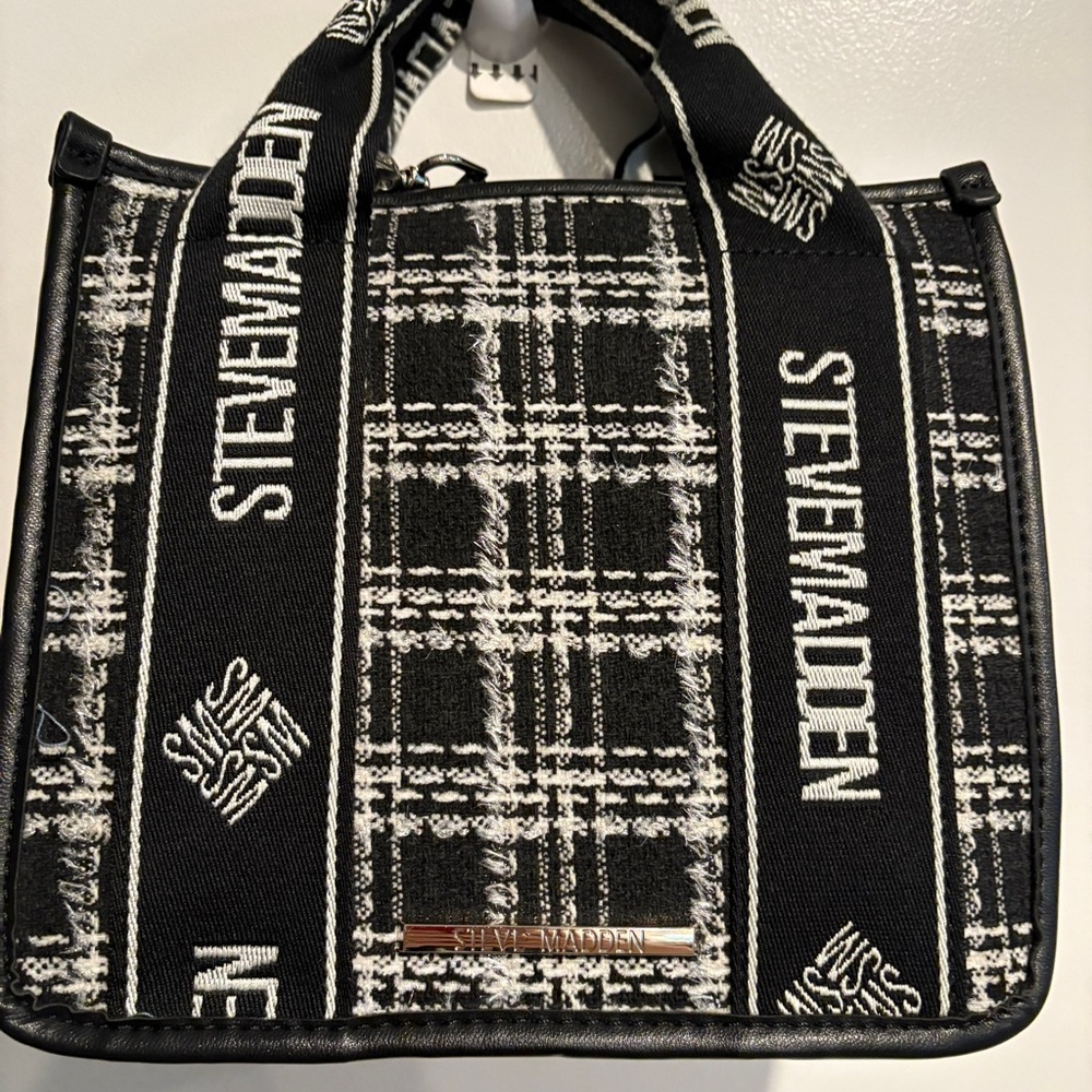 STEVE MADDEN Black/white Tweed BWEBBER Crossbody Satchel Bag.